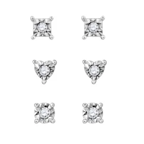 1/4 CTW Diamond 3-Pair Stud Earrings in Sterling Silver