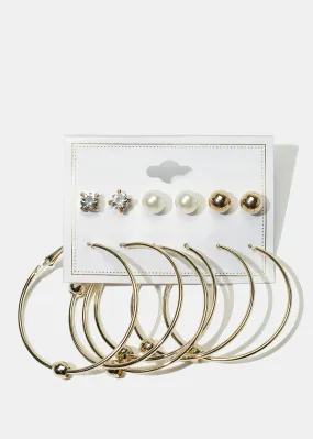 6-Pair Multi Stud & Hoop Earrings