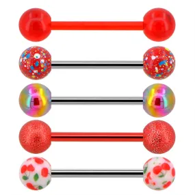 14G 5Pcs Red Splatter Tongue Bars Pack