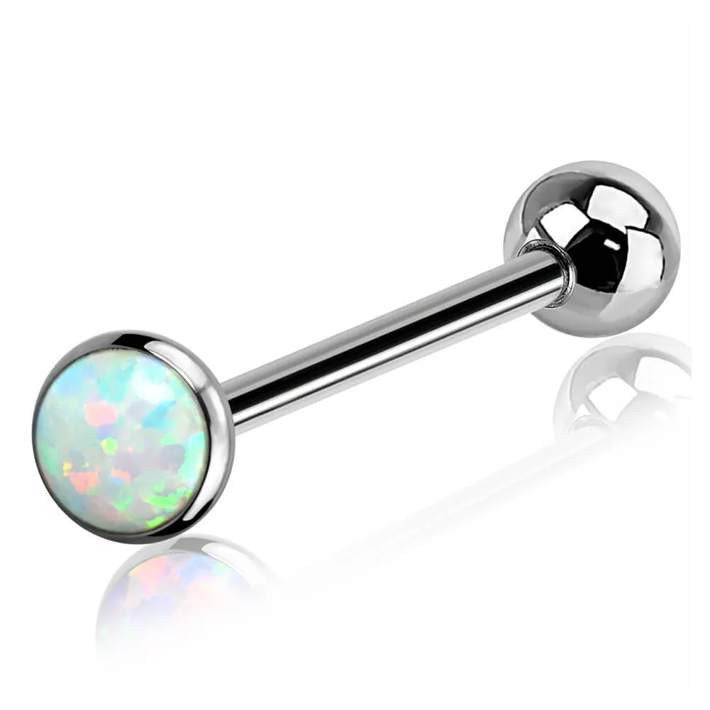 14G Titanium Flat Opal Top Tongue Piercing Ring