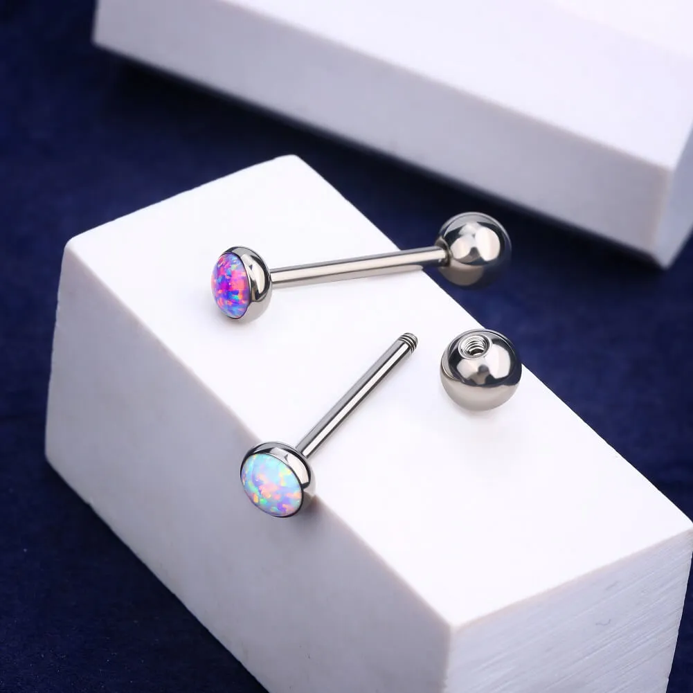 14G Titanium Flat Opal Top Tongue Piercing Ring