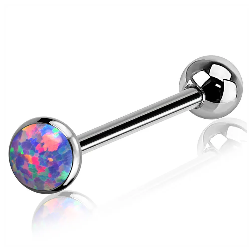 14G Titanium Flat Opal Top Tongue Piercing Ring