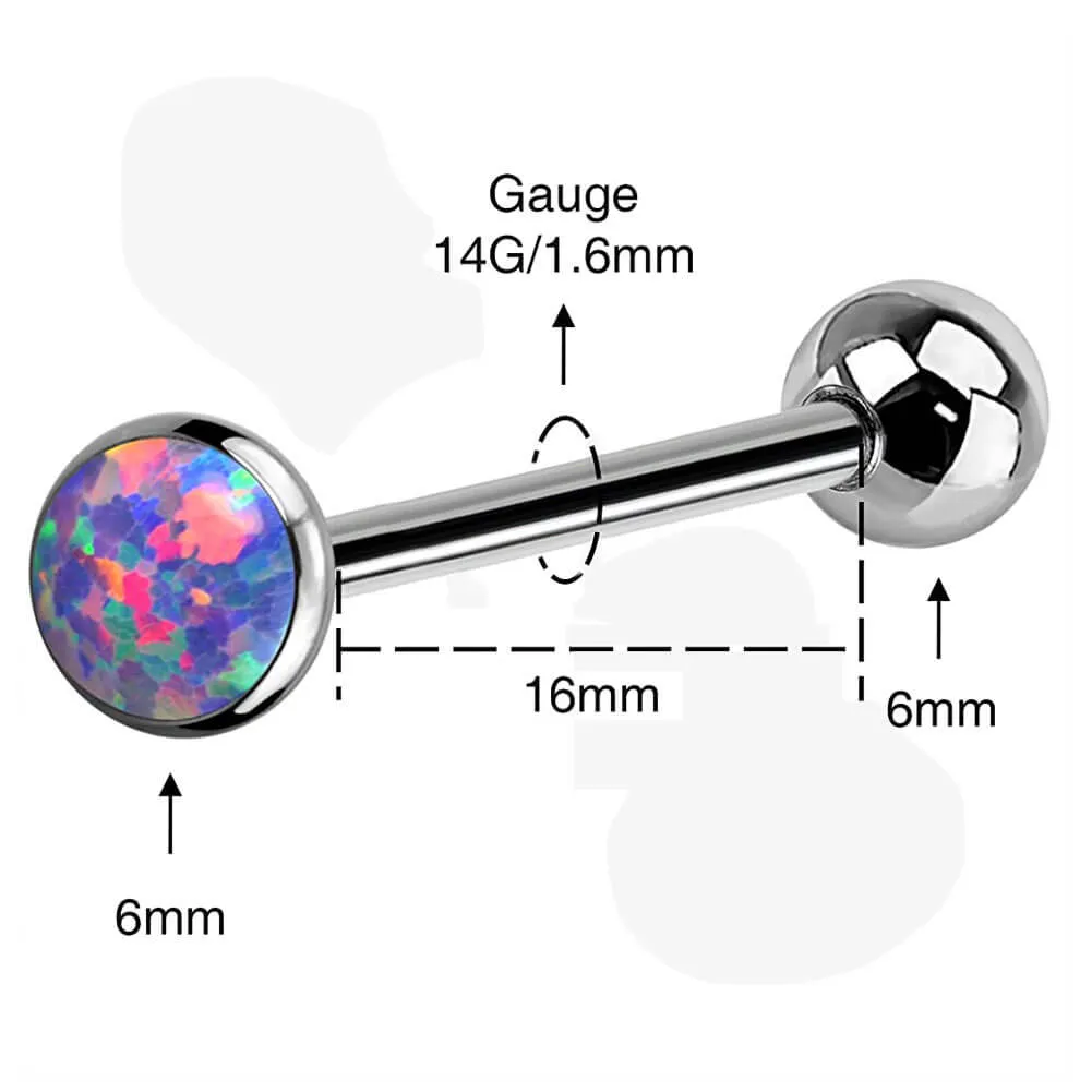 14G Titanium Flat Opal Top Tongue Piercing Ring