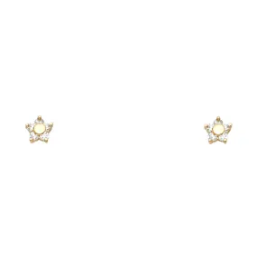 14K Gold Birthstone CZ Flower Stud Earrings