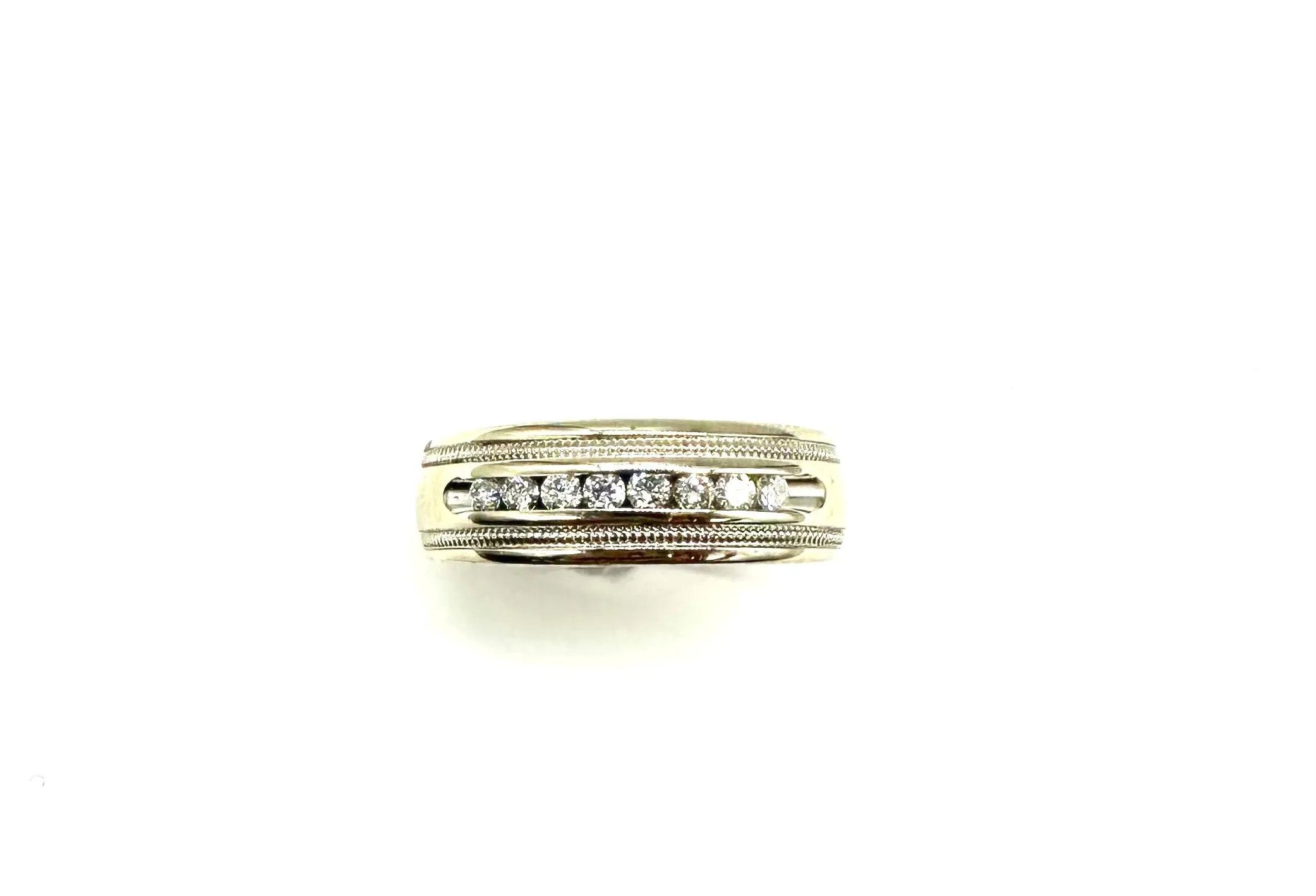 14K White Gold Diamond Milgrain Band