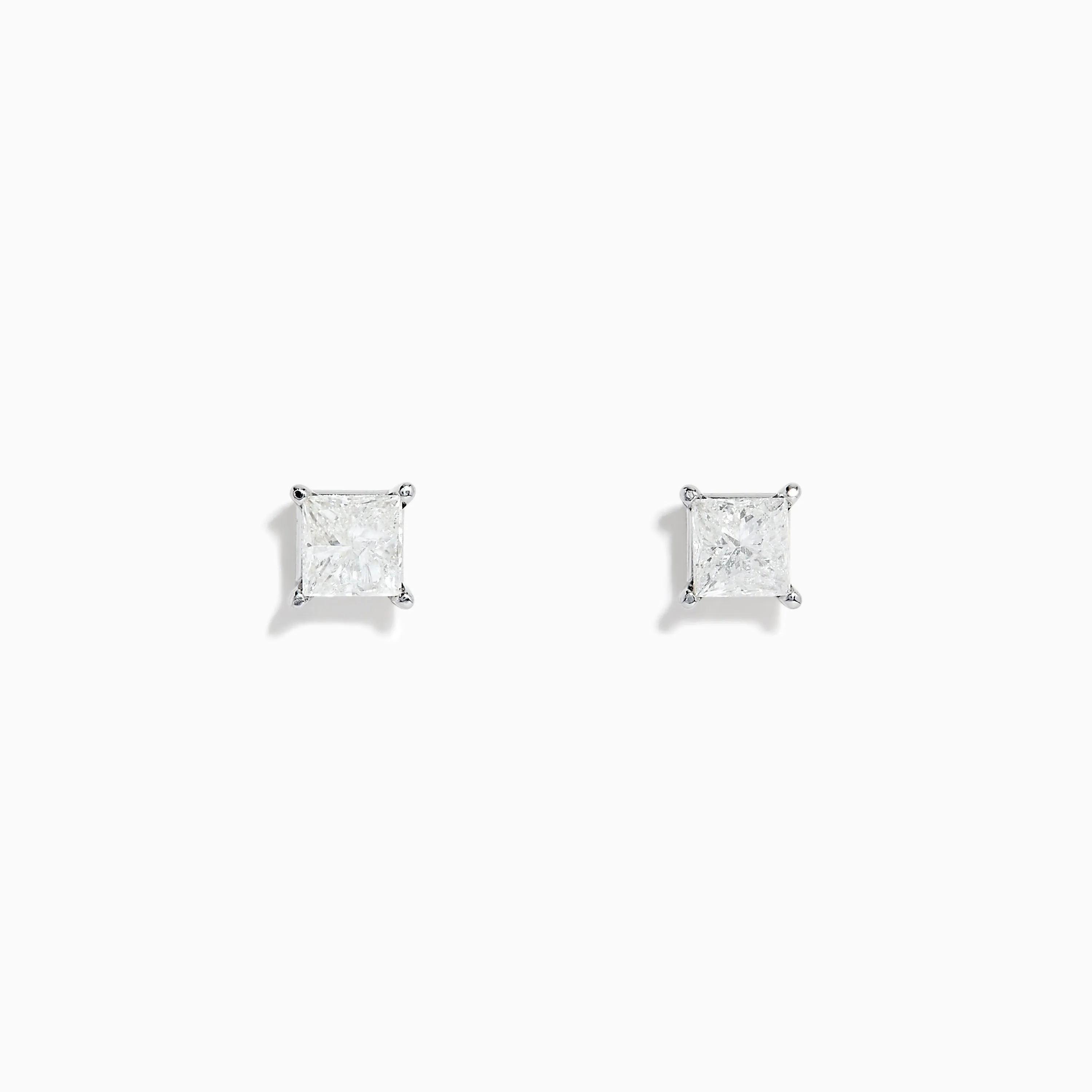 14K White Gold Princess Cut Diamond Solitaire Stud Earrings, 0.98 TCW