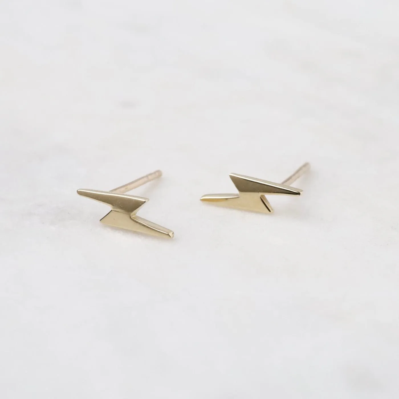 14k Yellow Gold Lighting Bolt Stud Earrings