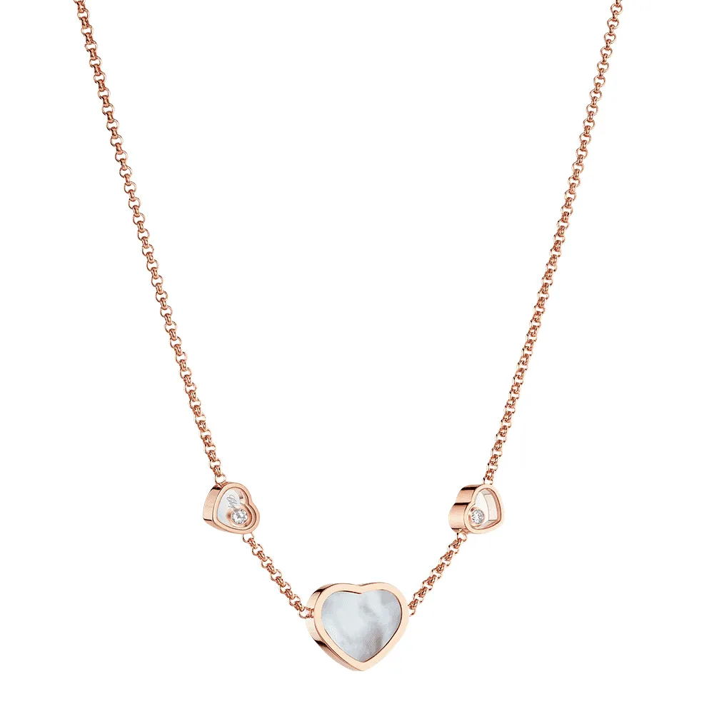 18ct Rose Gold Happy Hearts Pendant With Mother of Pearl And Two Floating Diamonds