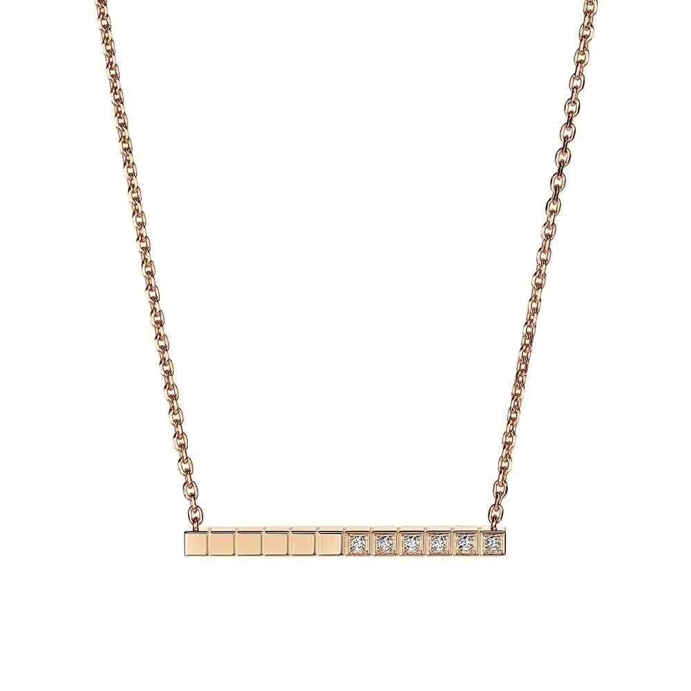 18ct Rose Gold Ice Cube Part Diamond Set Necklace