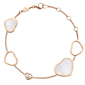 18ct Rose Gold Mother Of Pearl Happy Hearts & Diamond Bracelet