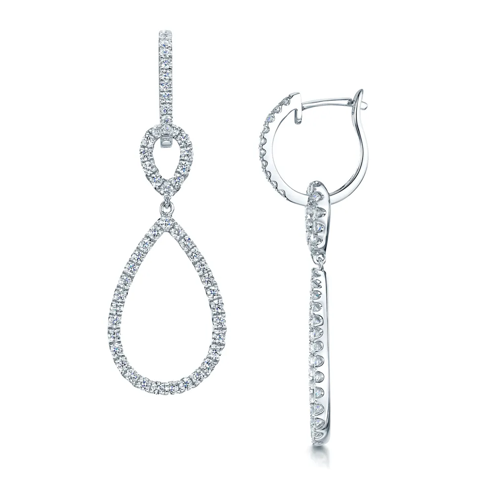 18ct White Gold Diamond Pear Shape Loop Earrings