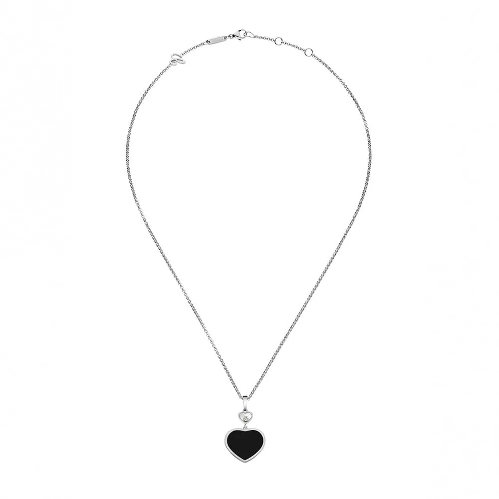 18ct White Gold Happy Hearts Black Onyx & Diamond Pendant