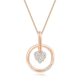 18K Rose Gold Heart Design Halo Pendant