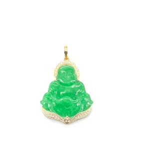 18k Yellow Gold Jade Pendant with CZs