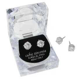 8 mm Round Cut Crystal Cubic Zirconia CZ Stud Earrings