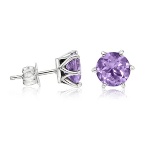 925 Silver Amethyst Studs - 7mm, Handmade, Dainty Gift