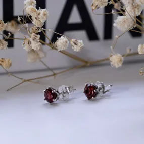 925 Silver Garnet Studs - 5mm, Handmade Dainty Birthday Gift