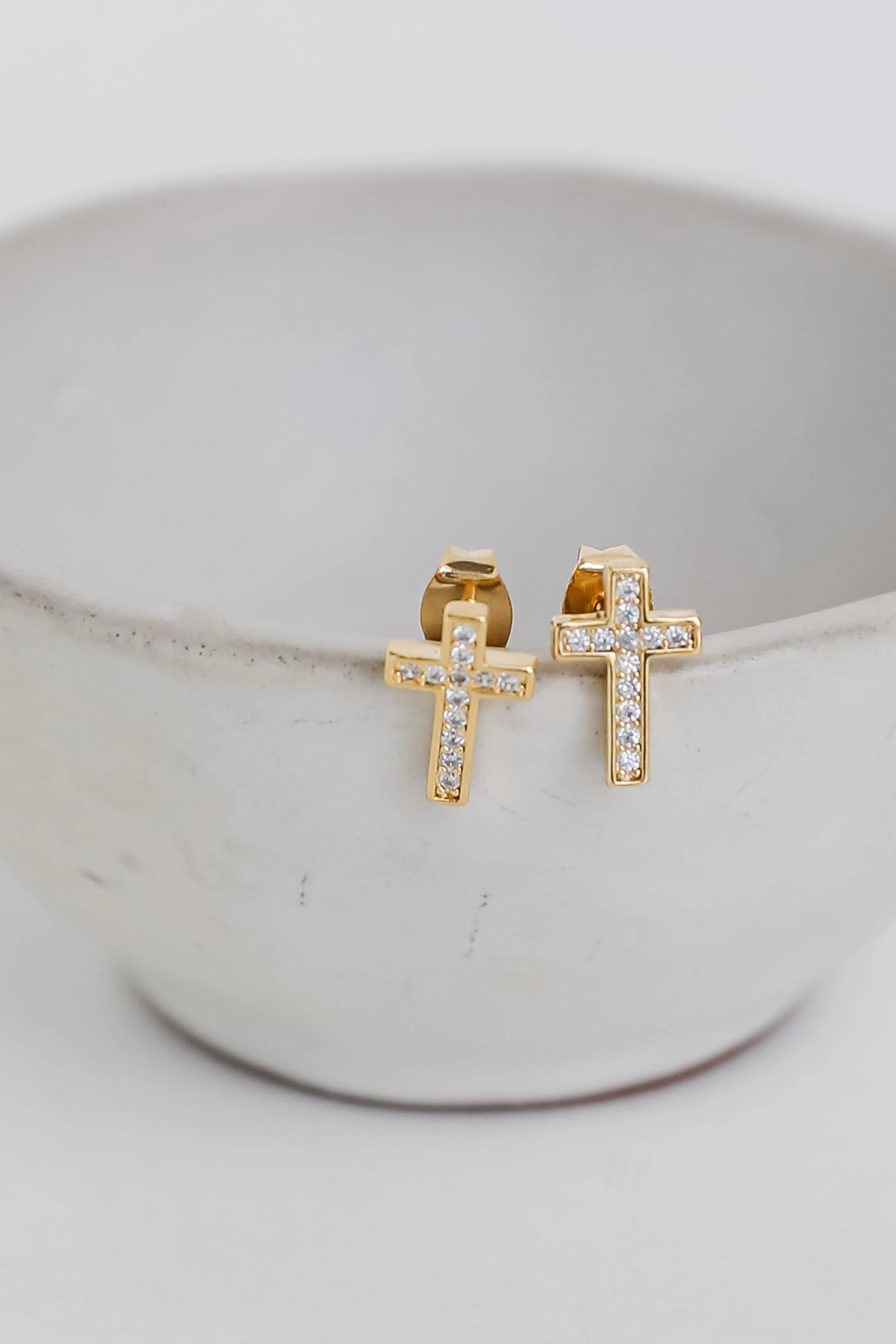 Addison Gold Rhinestone Cross Stud Earrings