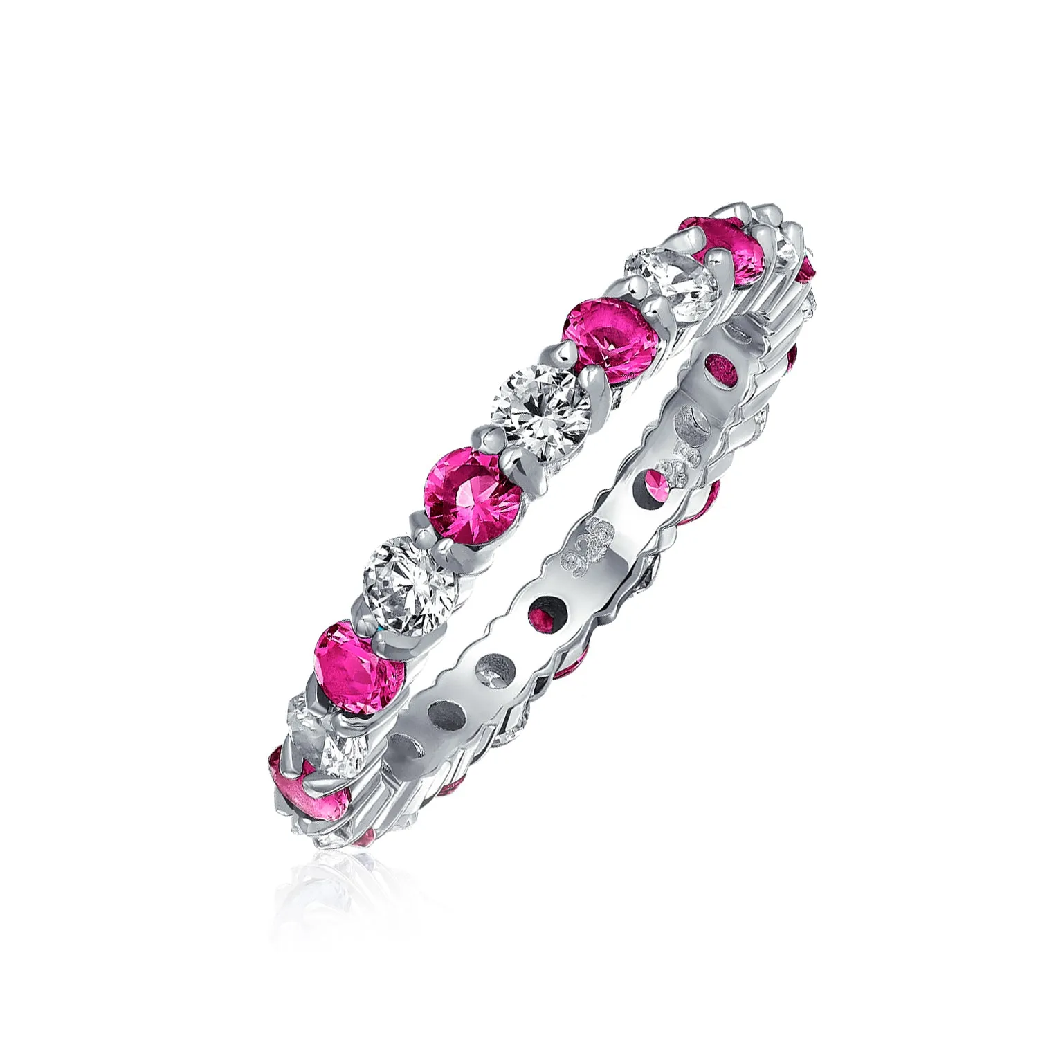 Alternating CZ Eternity Ring .925 Sterling Silver Birthstone Colors