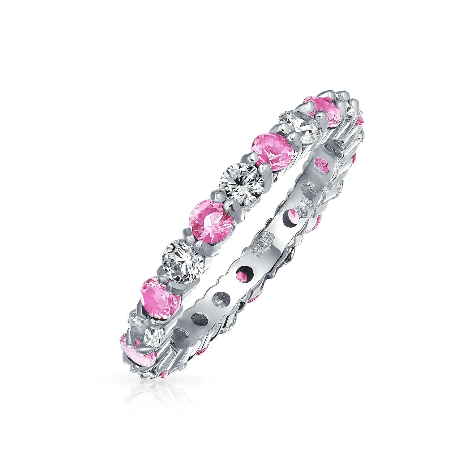 Alternating CZ Eternity Ring .925 Sterling Silver Birthstone Colors