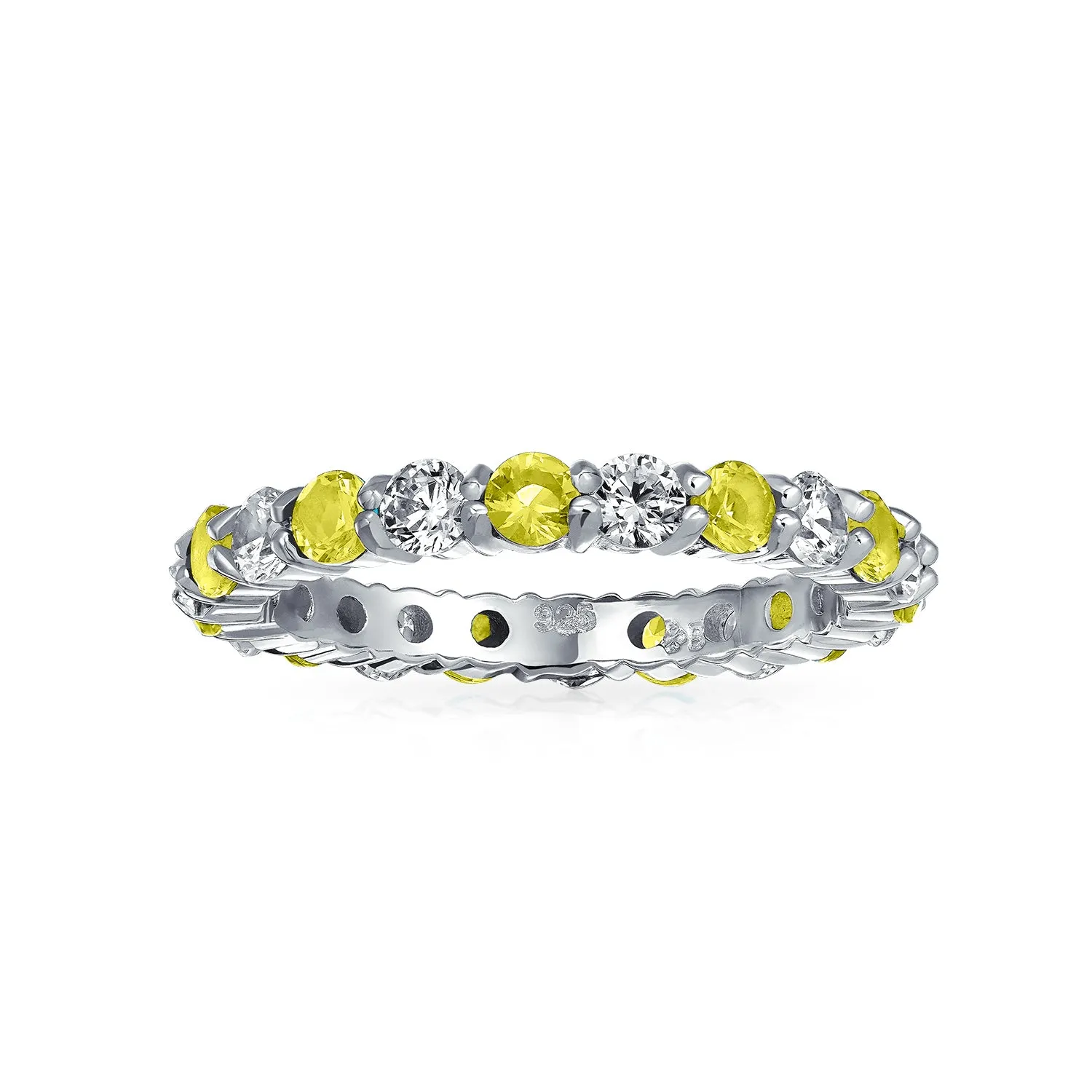 Alternating CZ Eternity Ring .925 Sterling Silver Birthstone Colors