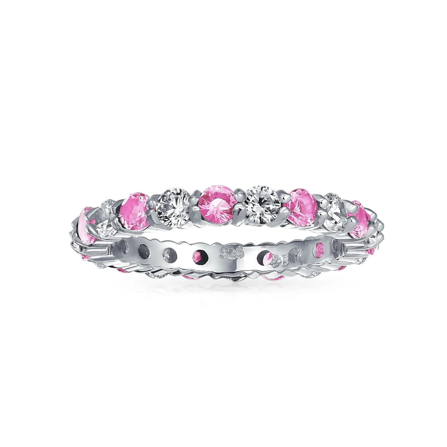 Alternating CZ Eternity Ring .925 Sterling Silver Birthstone Colors