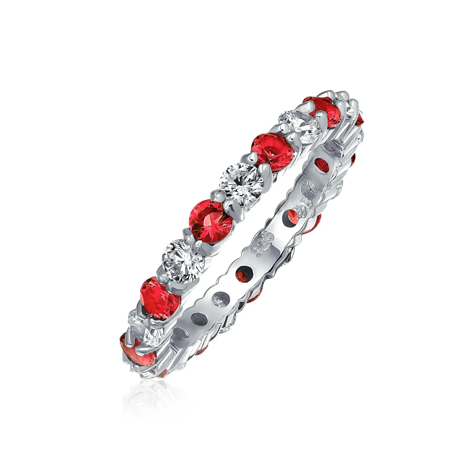 Alternating CZ Eternity Ring .925 Sterling Silver Birthstone Colors