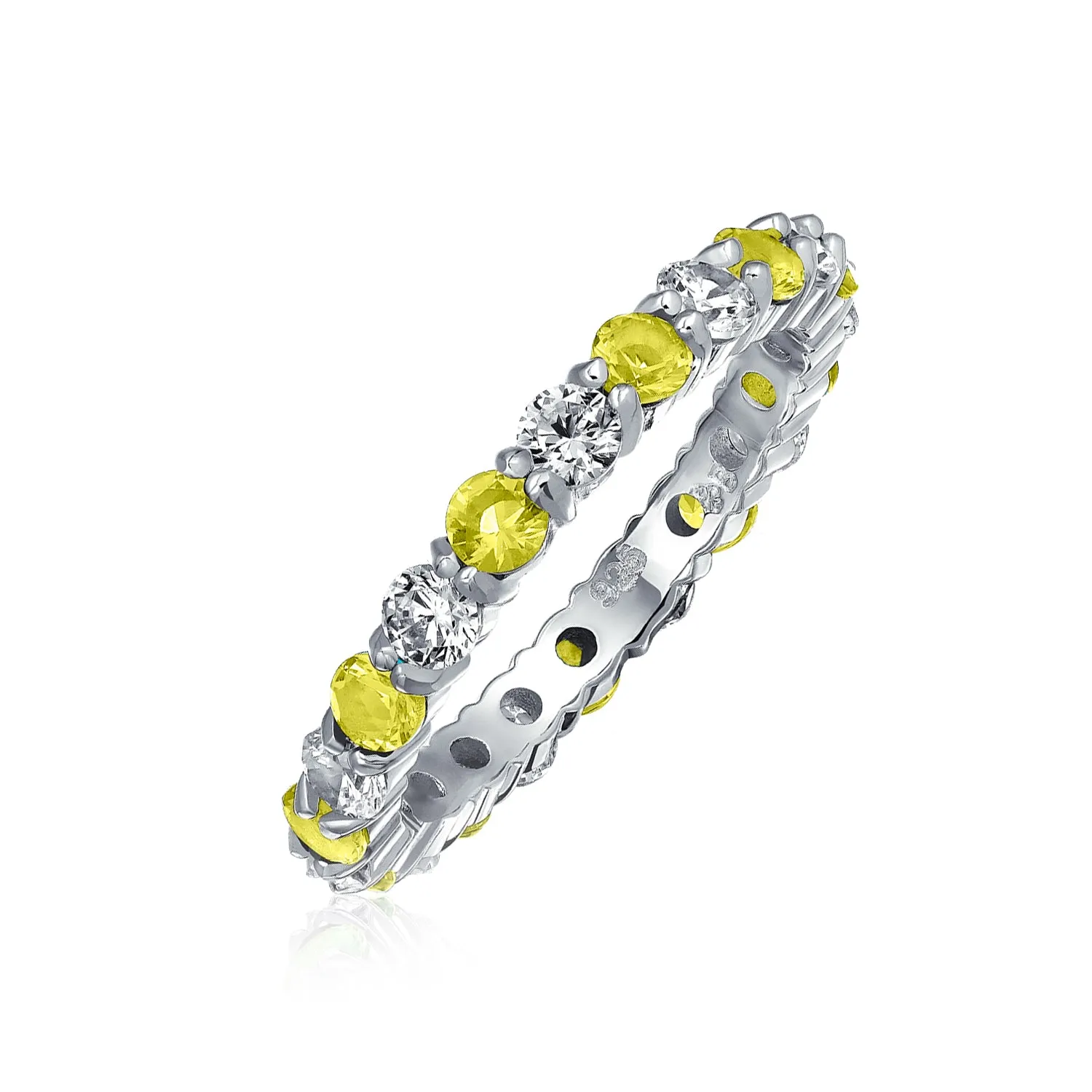 Alternating CZ Eternity Ring .925 Sterling Silver Birthstone Colors