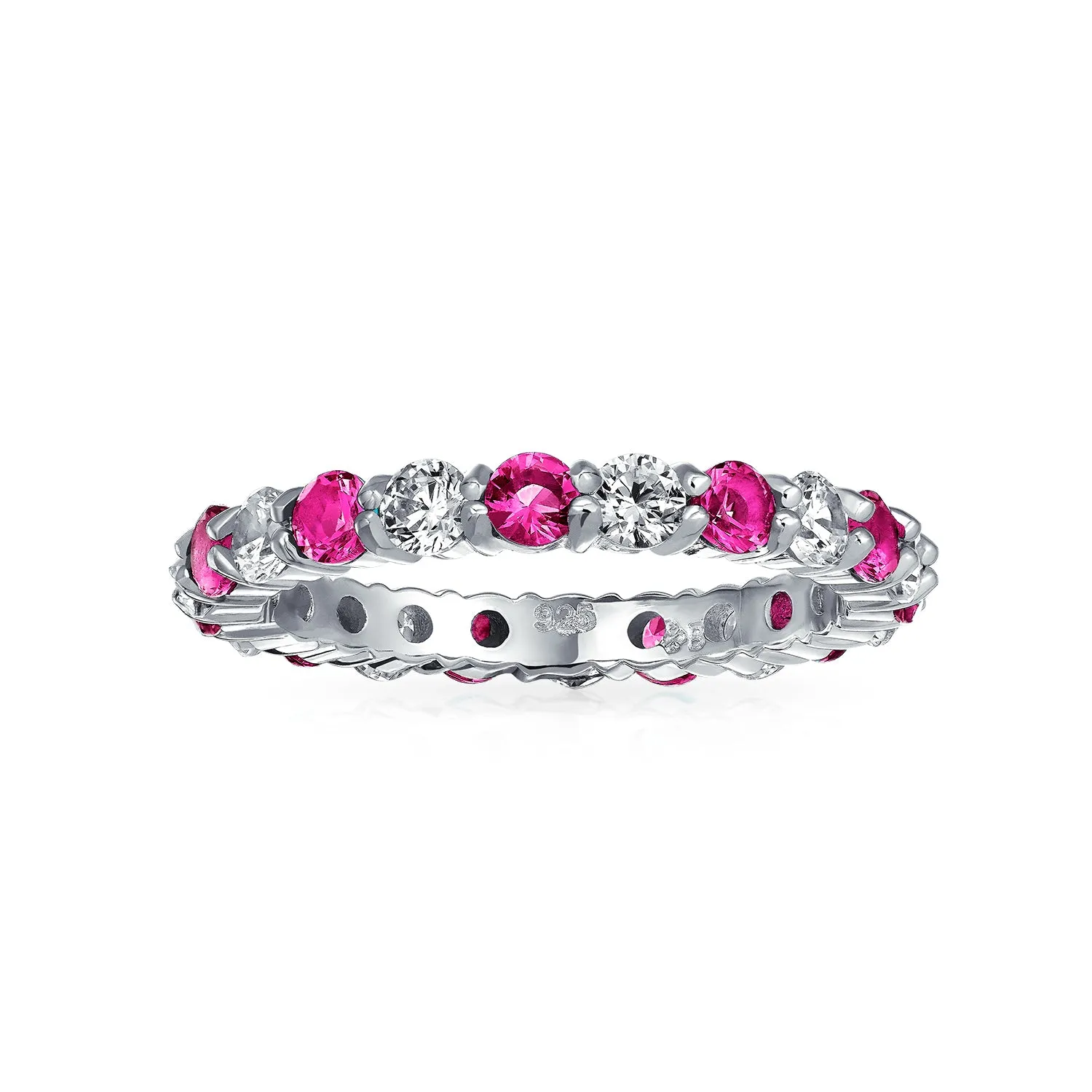 Alternating CZ Eternity Ring .925 Sterling Silver Birthstone Colors