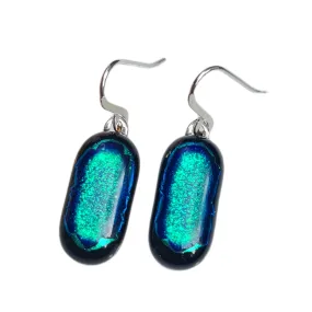 Artisan Glass drop earrings Blue, Green, Black