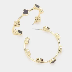 Black and Gold Quatrefoil Pointed Hoop Earrings