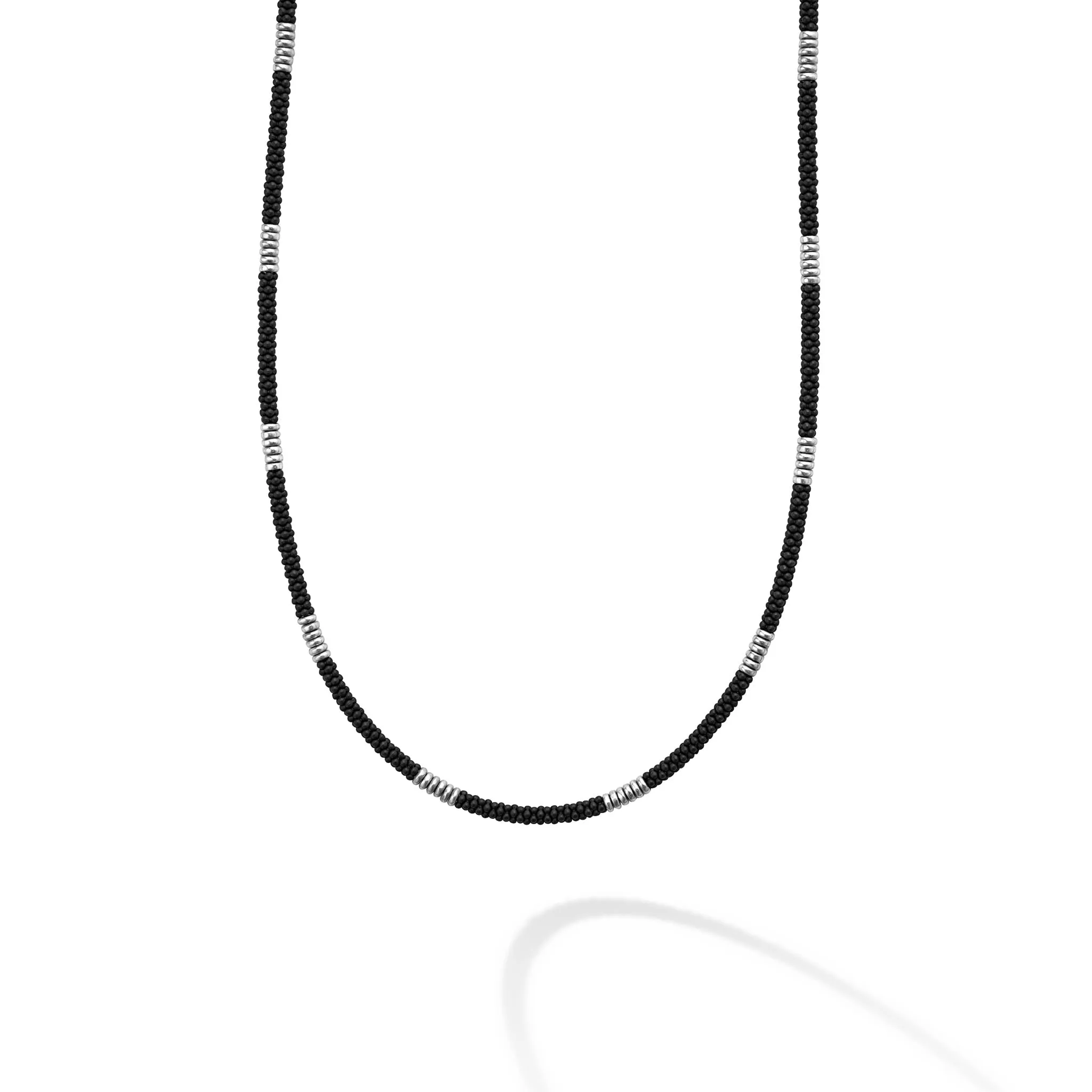 Black Caviar Silver Station Matte Ceramic Beaded Necklace