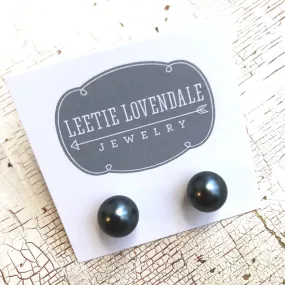 Black Pewter Pearl Lucite Ball Stud Earrings