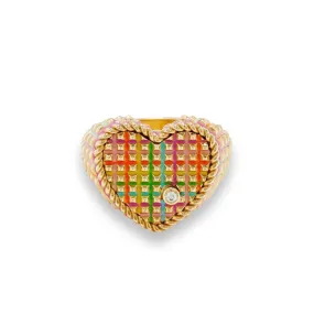 Bold Striped Enamel & Gold Strings of My Heart Ring