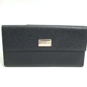 BVLGARI Long Wallet Purse Leather / nylon black W Hook Wallet  logo button millerige mens Used Authentic