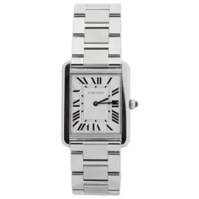 Cartier Ladies Tank SOLO Stainless Steel 34.8 mm x 27.4 mm Silver Roman Dial Watch Reference #: W5200014