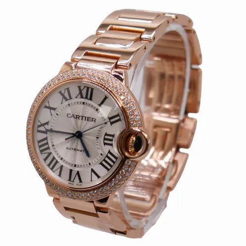 Cartier Men's Ballon Bleu Rose Gold 36mm Silver Roman Dial Watch Ref# WE9005Z3