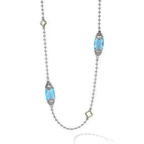 Caviar Color Six Station Swiss Blue Topaz Necklace