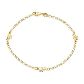 Danity Three Lucky Elephant Charm Anklet Ankle Bracelet Gold Plated