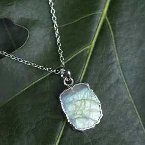 Flashy Free Form Labradorite Slice Necklace in Sterling Silver