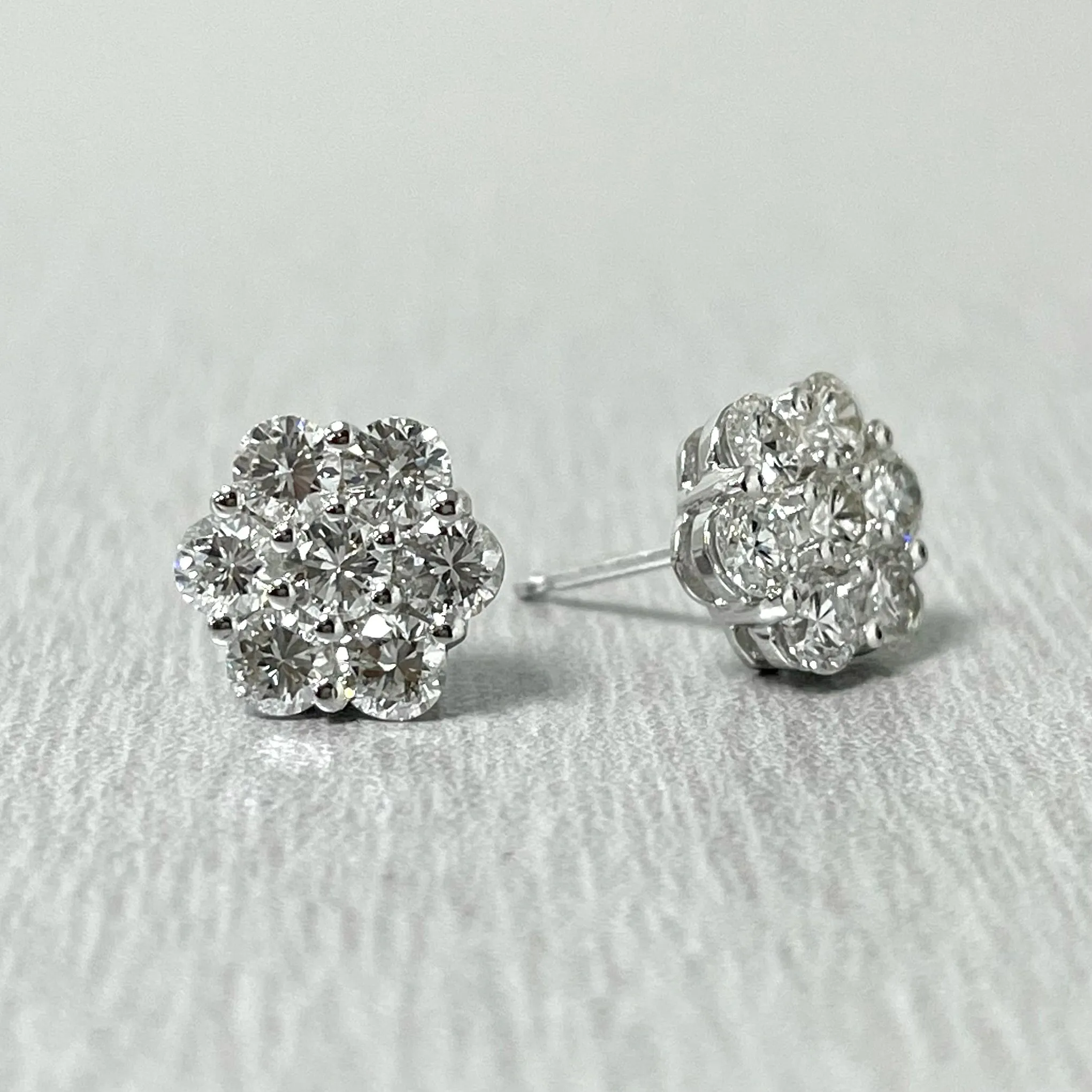 Flower Cluster Diamond Studs (1.41 ct Diamonds) in White Gold