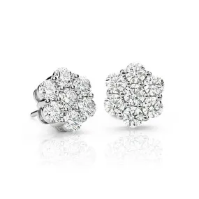 Flower Cluster Diamond Studs (1.41 ct Diamonds) in White Gold