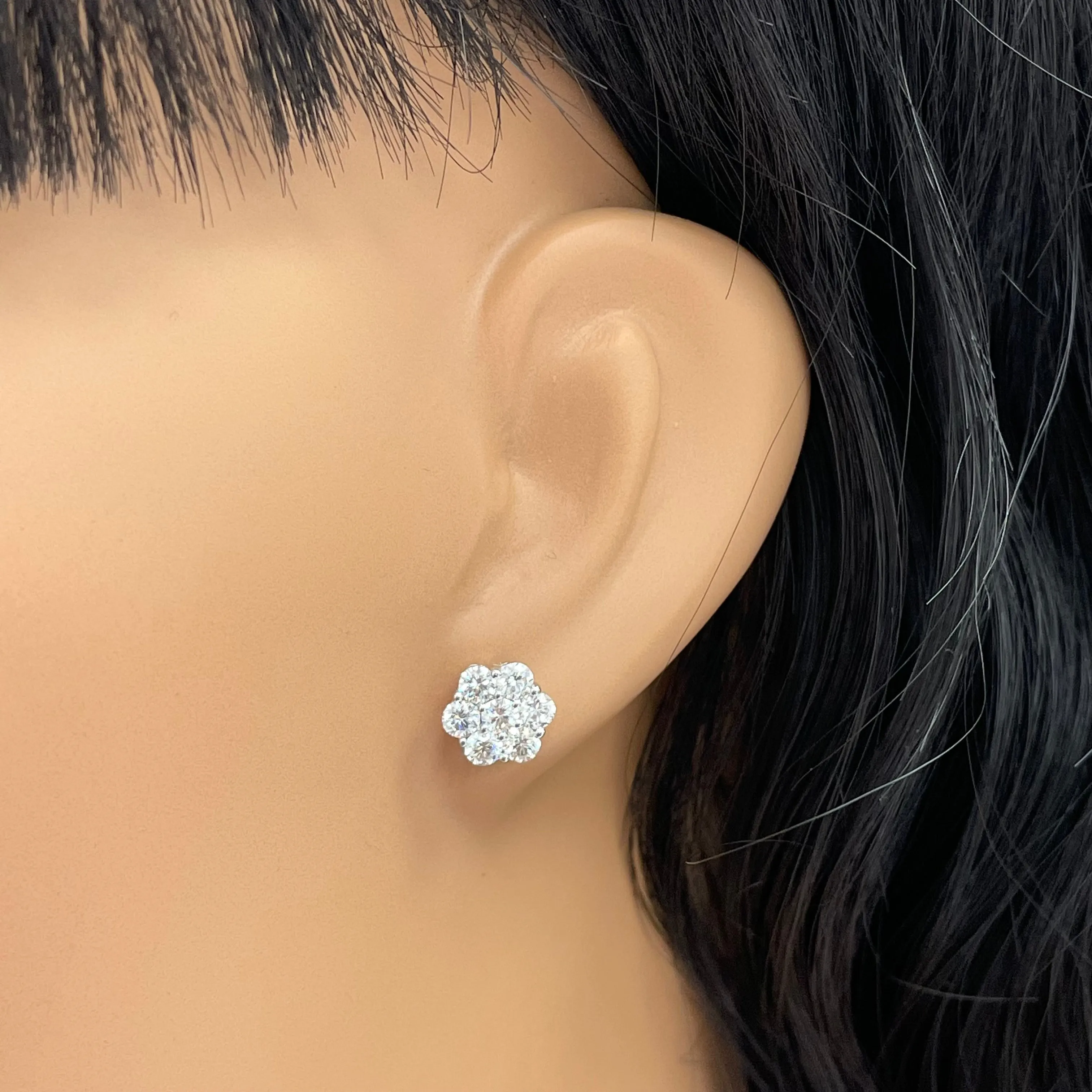 Flower Cluster Diamond Studs (1.41 ct Diamonds) in White Gold