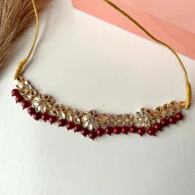 Flower Kundan Necklace (Maroon)