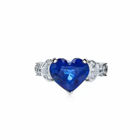 Graff Sapphire and Diamond Heart Ring in Platinum