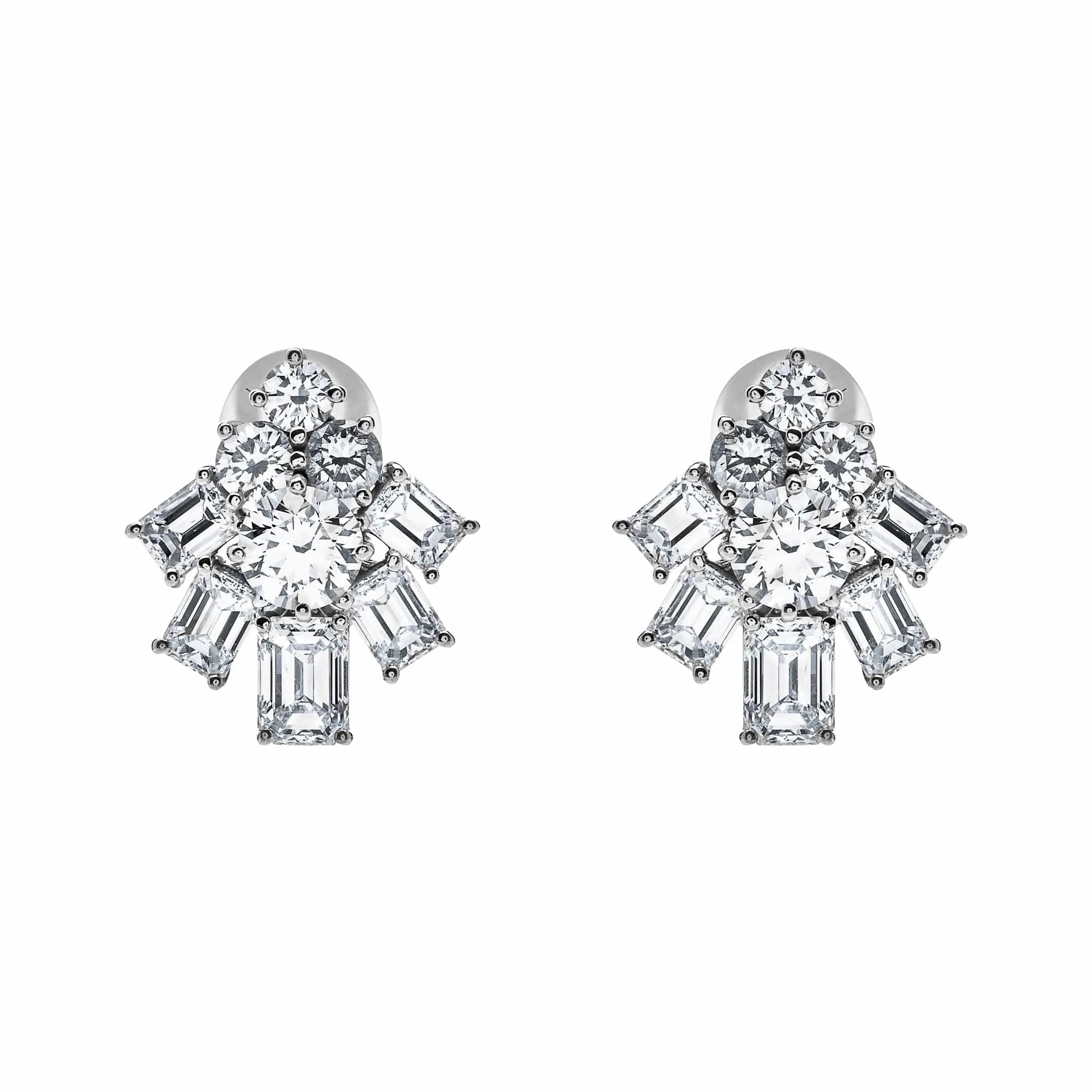 Graff White Emerald Cut and Round Diamond Earrings