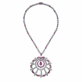 Graff White Gold Diamond and Pink Sapphire Large Snowflake Necklace