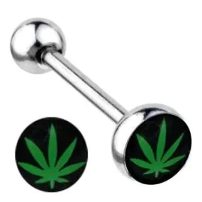 Green Pot Leaf Logo Tongue Ring