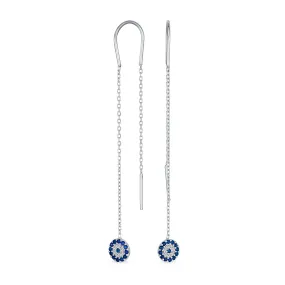 Hamsa Hand Symbol Spiritual Chain Threader Earrings Sterling Silver