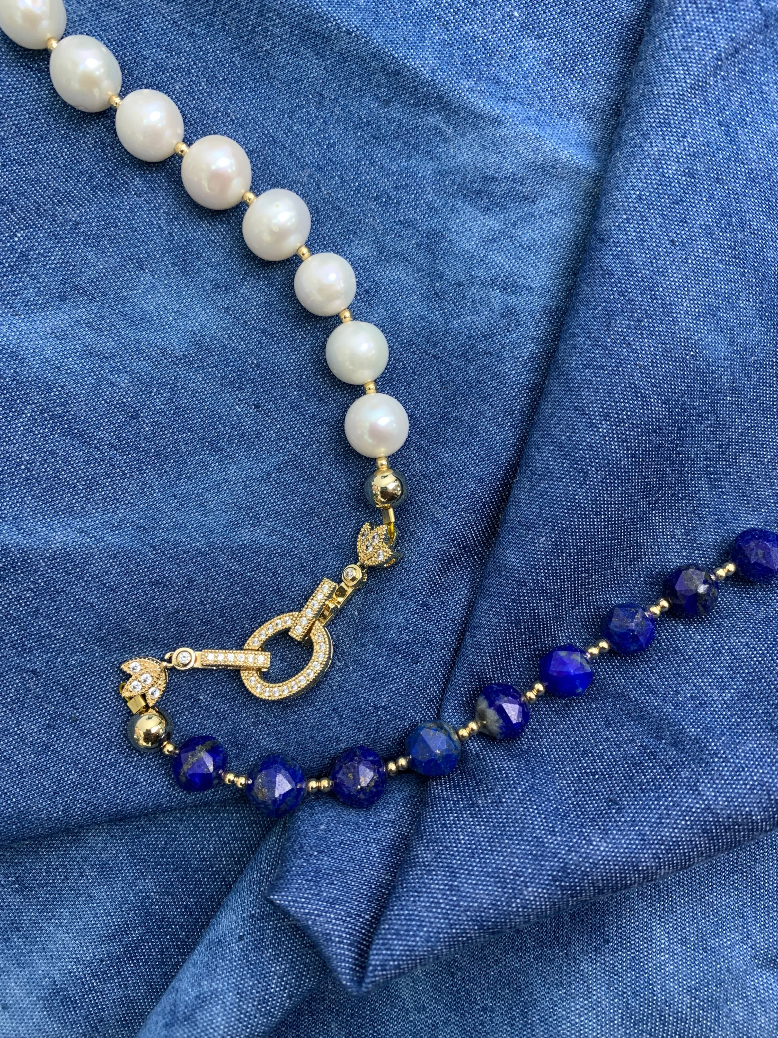 Lapis & Freshwater Pearls Versatile Necklace HN001